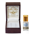 Elegant application of Sai Perfume's Ambrette Absolute Oil, highlighting its rich, nutty, and sweet musky-floral aroma that acts as a cruelty-free perfume base.