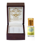 Elegant application of Sai Perfume's Broom Absolute, highlighting its rich, sweet honey and herbaceous hay aroma used as a premium fixative in natural perfumery.